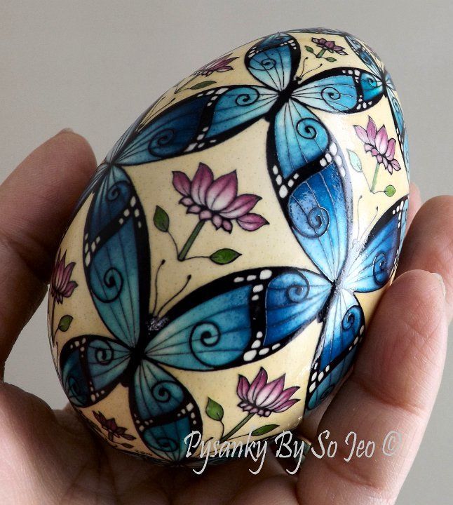 Blue Morpho BUtterflies Ukrainian Easter Egg Pysanky By So Jeo